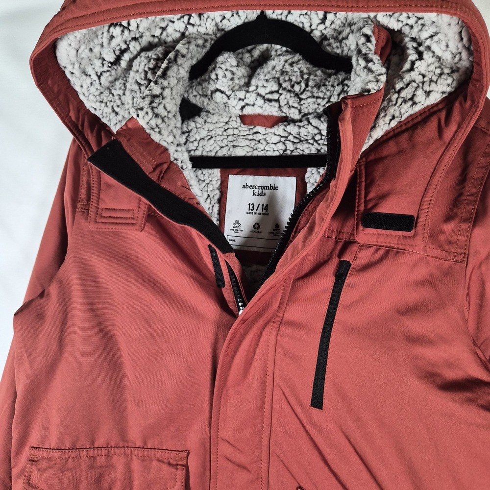 Abercrombie Kids Sherpa Lined Hooded Jacket Youth 13/14 Rust Red Utility Coat
